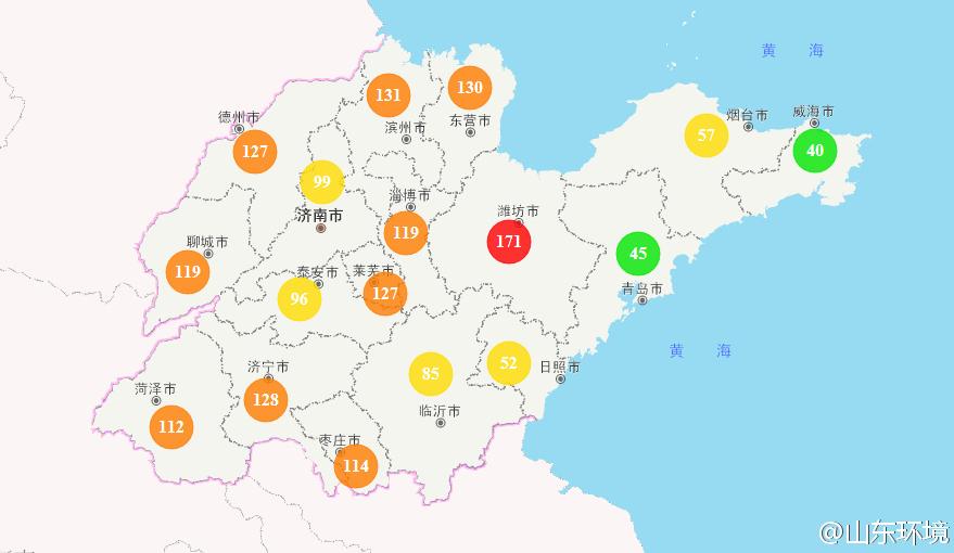 山東省十七市環(huán)境空氣AQI指數(shù)